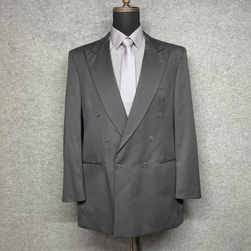 Torriani Double Breasted Blazer Jacket 42X 100% Wool Black Formal 42XL Dark Teal